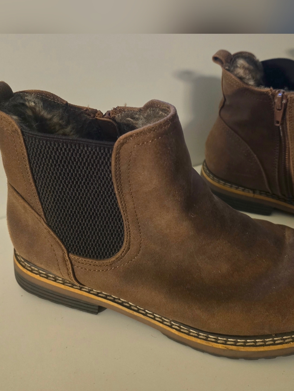 Brown Suede Chukka Boots With Fur On Inside.